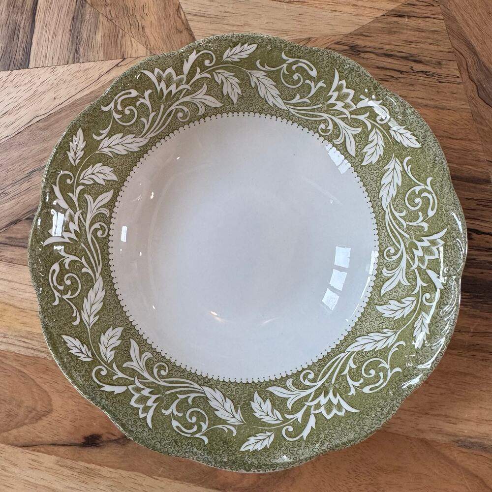 Vintage J & G Meakin Sterling Renaissance Green Ironstone Serving Bowl 8.5"